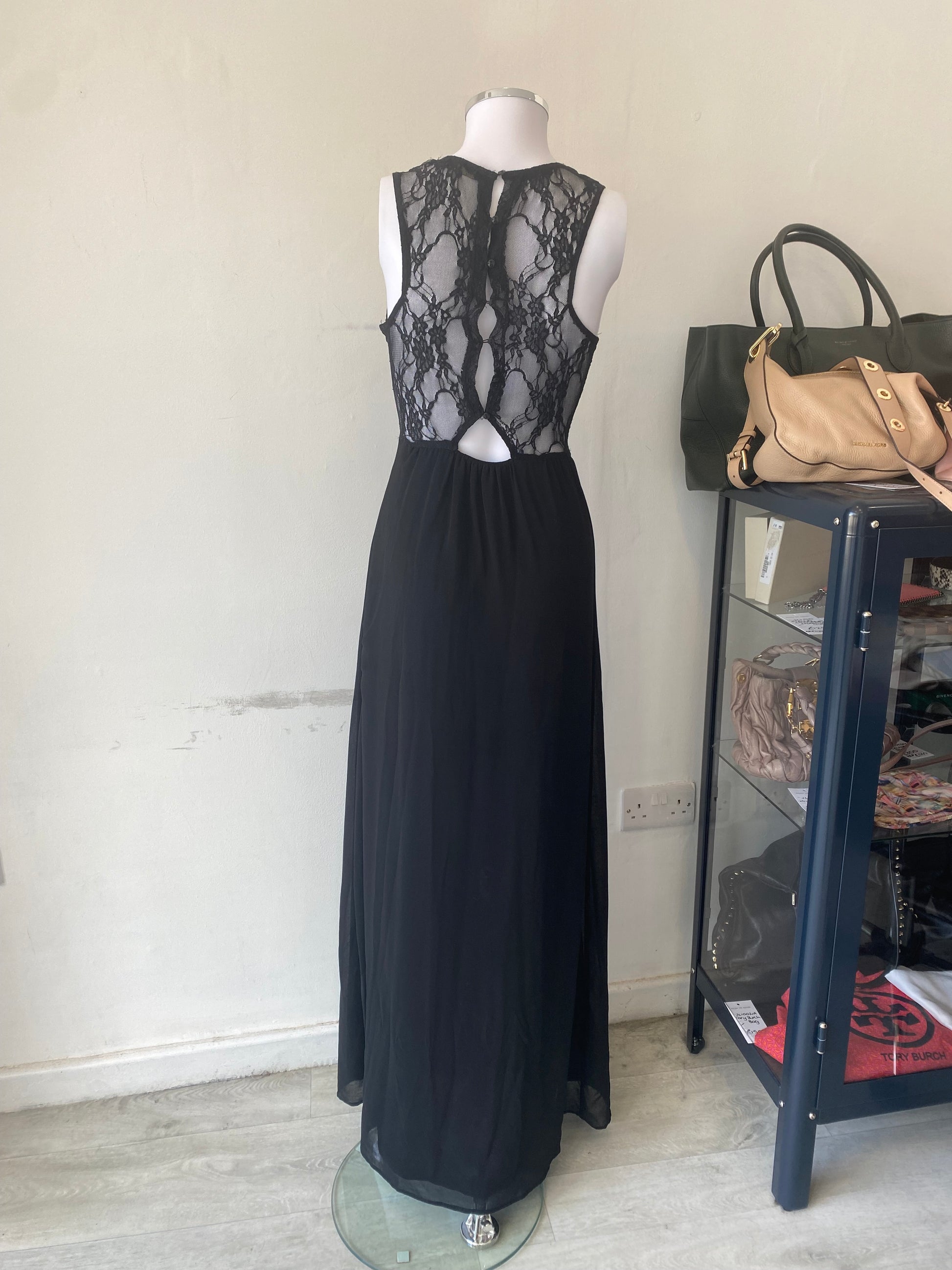 Zara Black Maxi Dress with Lace Panel Size Medium Follow The Clothes Zara Black Maxi Dress with Lace Panel Size Medium Follow The Clothes