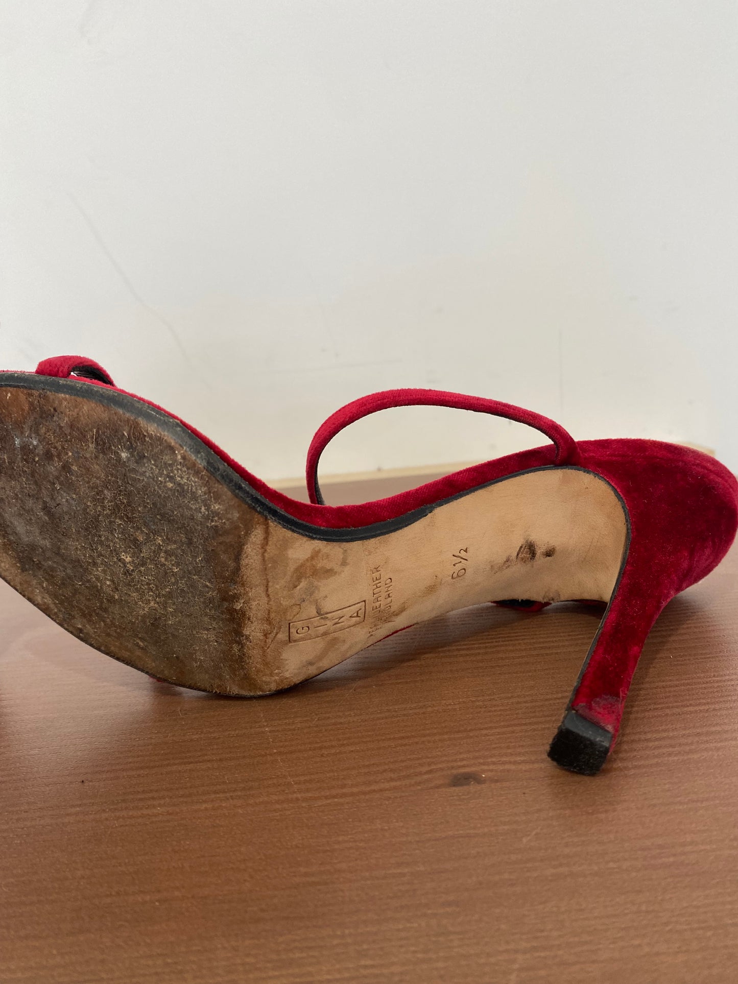 Gina Red Velvet Heeled Sandals Size 6.5