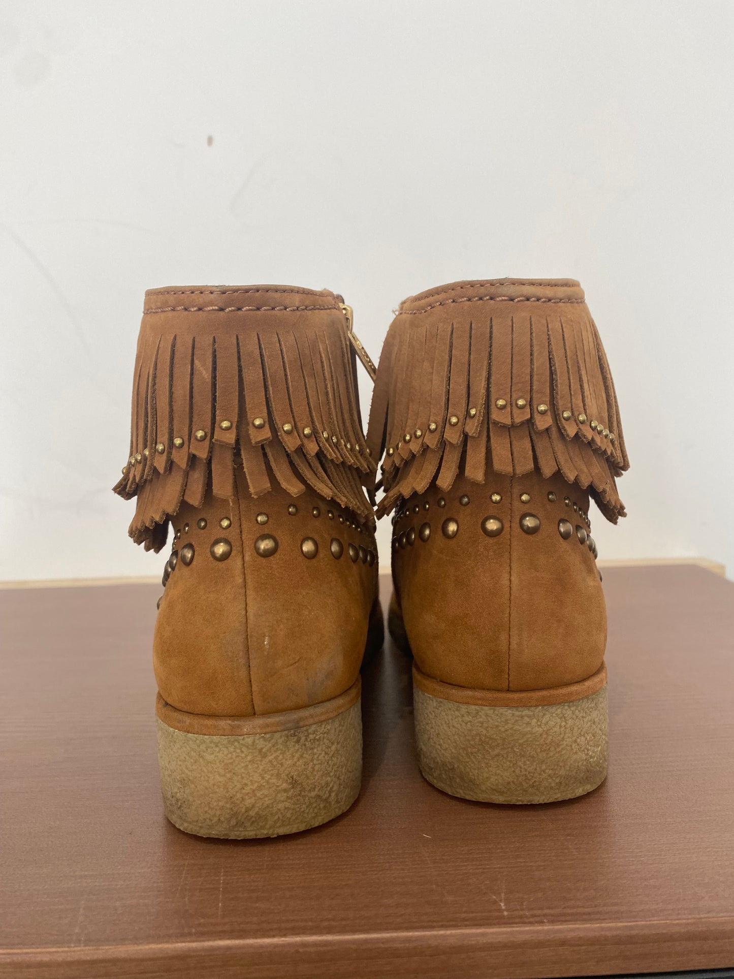 UGG Tan Suede Ankle Boots with Fringing Size 4