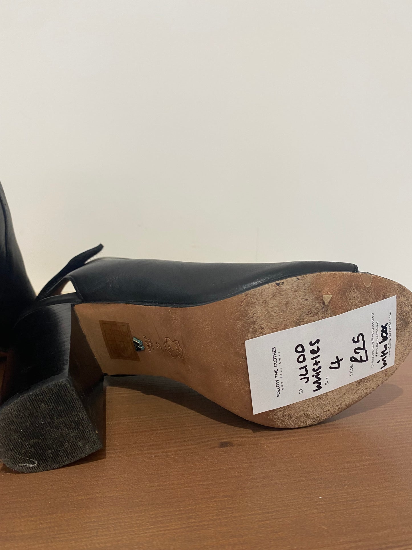 Whistles Black Leather Peep Toe Shoe Boots Size 4