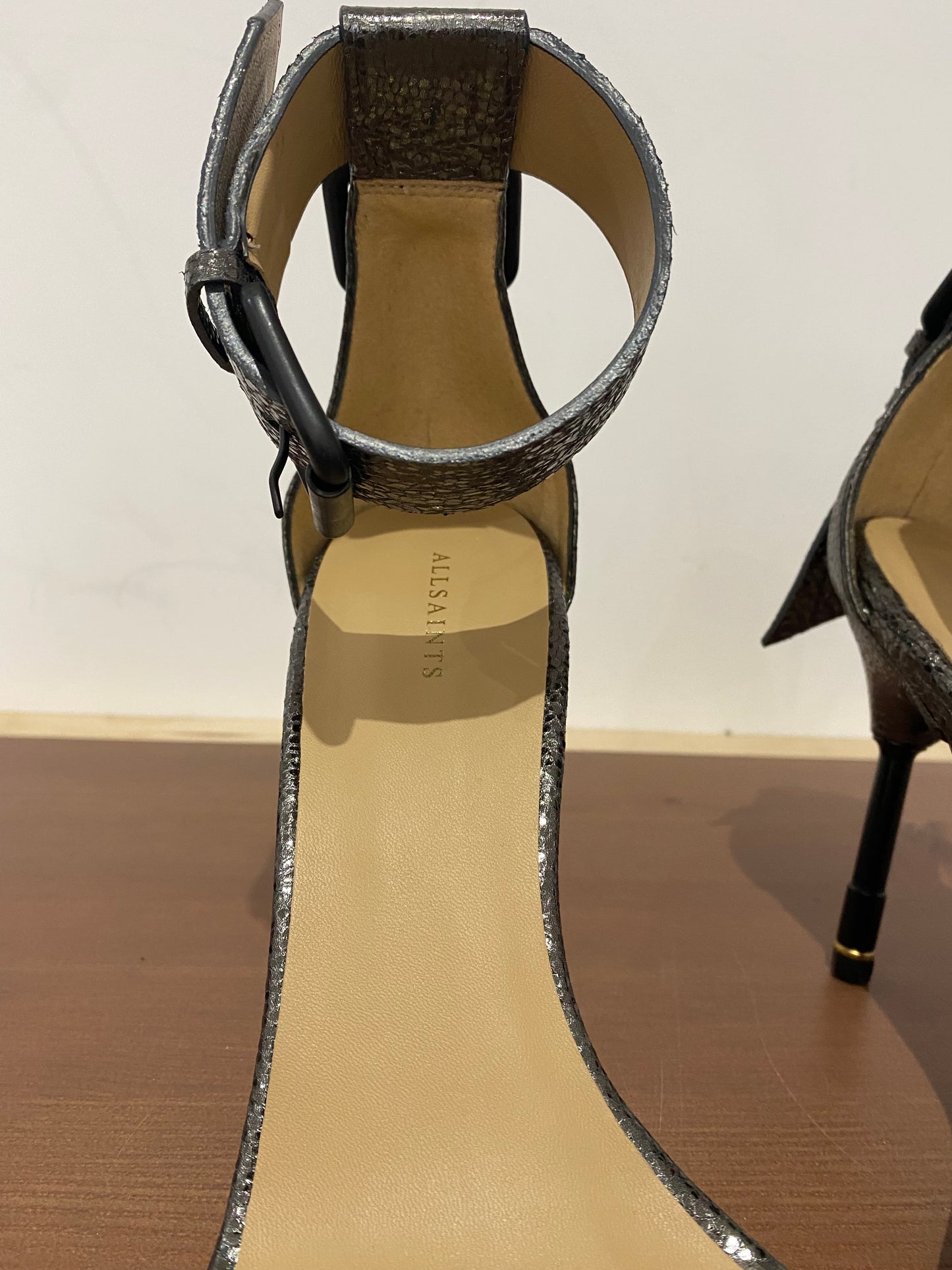 All Saints Pewter Leather Heels Size 7