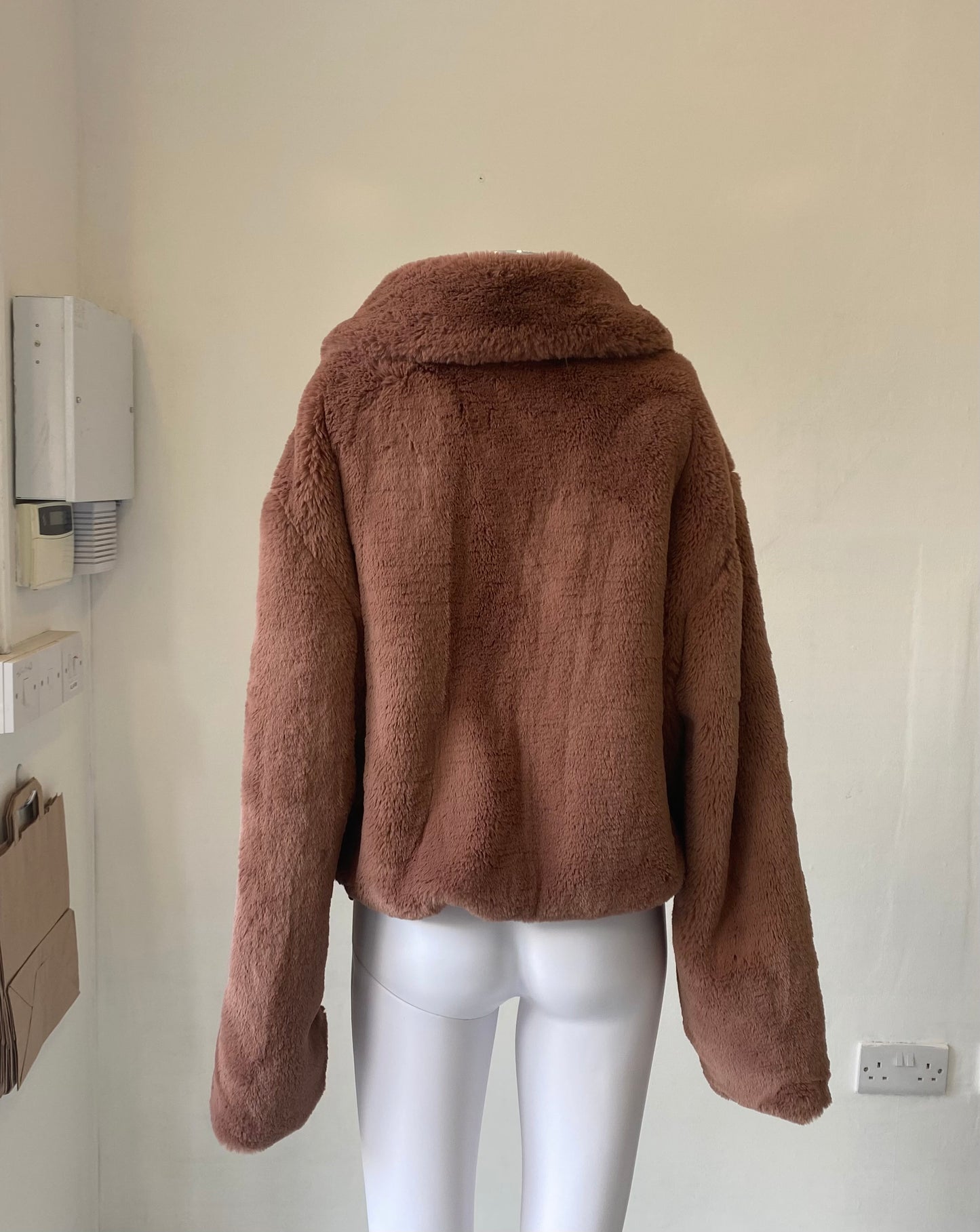 Urban Outfitters Peach Pink Faux Fur Jacket Size 12