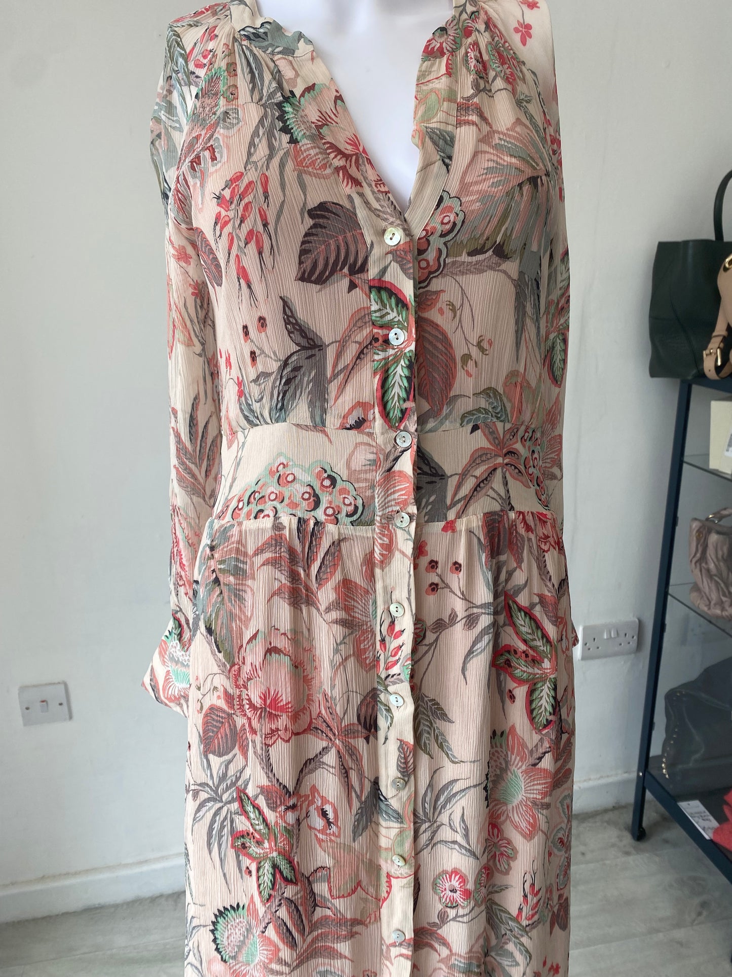 Massimo Dutti Pink Floral Midi Dress Size 8-10