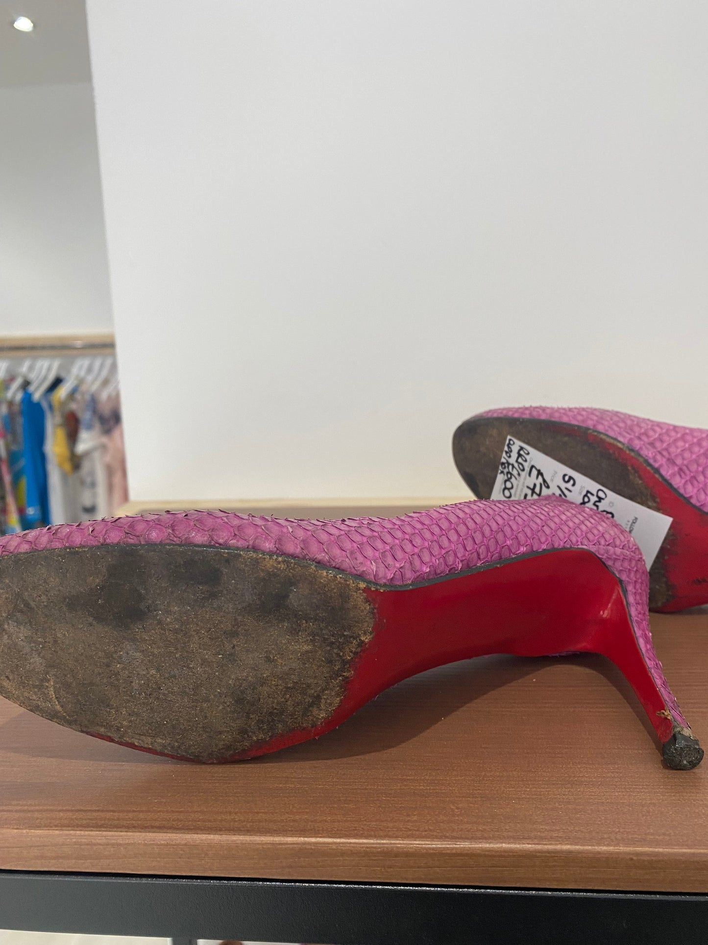 Christian Louboutin Pink Snake Affect Round Toe Heels Size 5.5