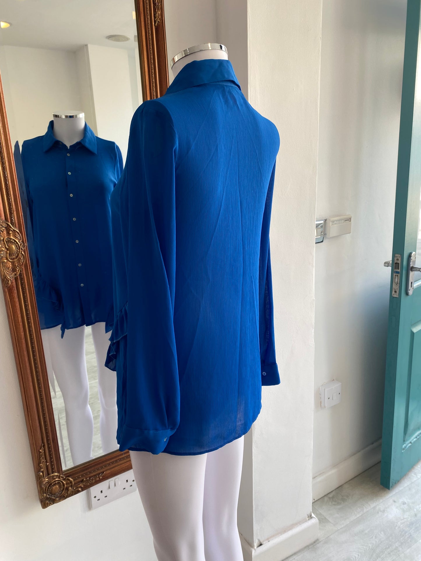Zara Blue Ruffle Blouse Size XS 8-10