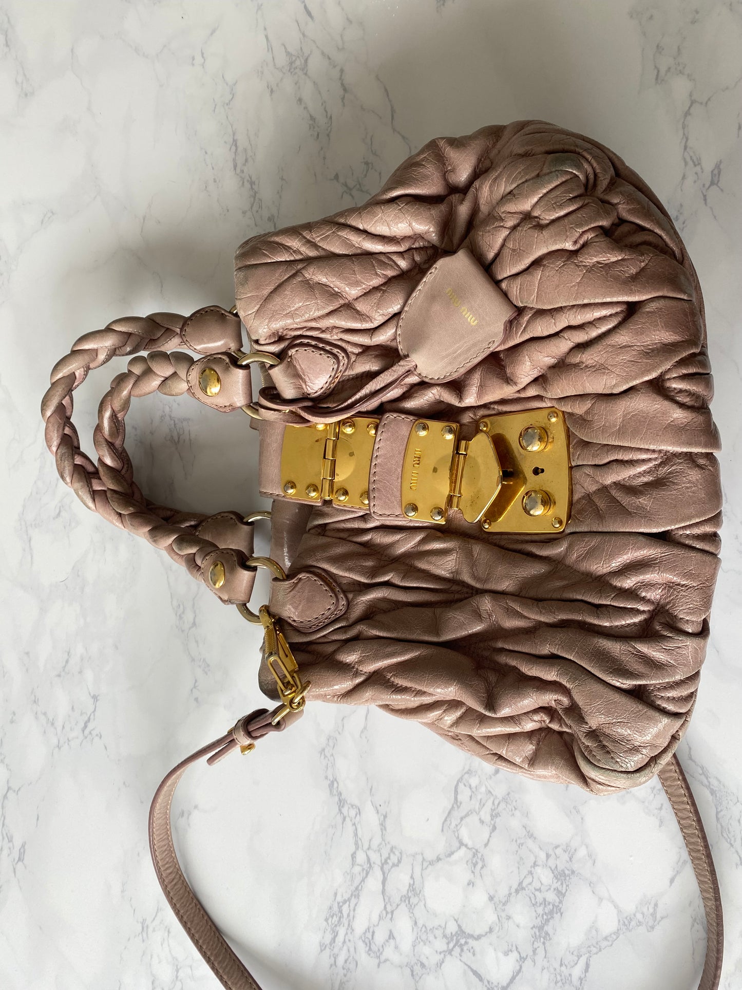 Miu Miu Metelasse Soft Pink Handbag with crossbody strap