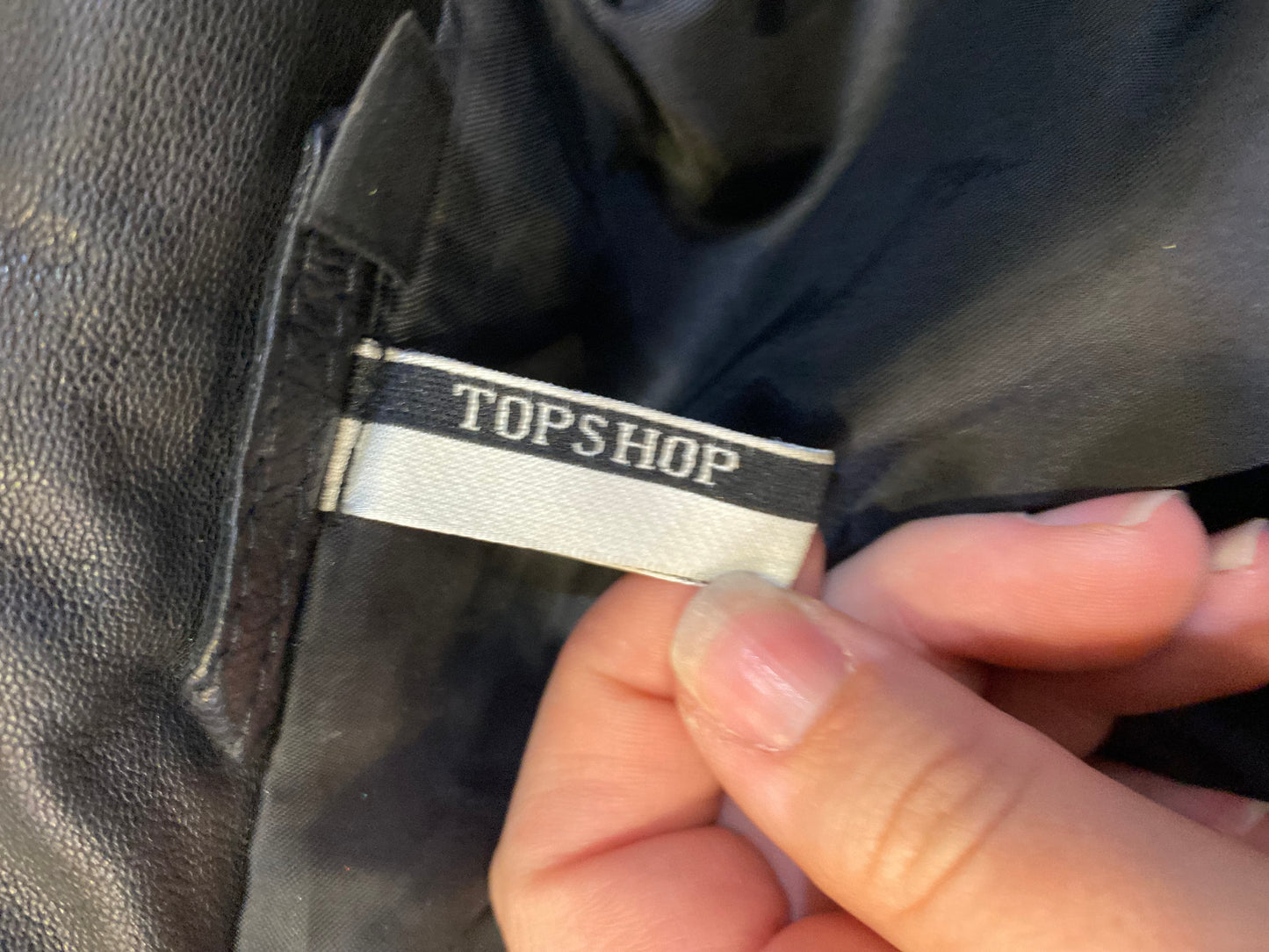 Topshop Black Leather Jacket with Floral Embroidery and Studs Size 8