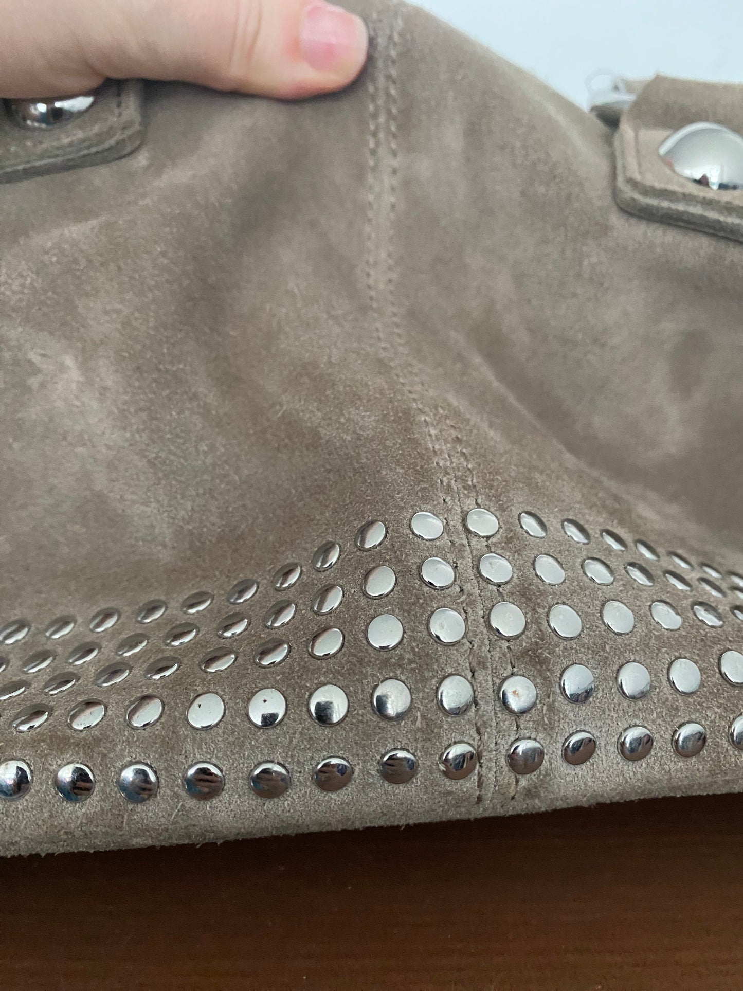 Karen Millen beige suede studded handbag