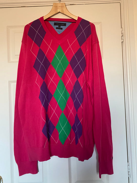 Tommy Hilfiger Pink Argyle Jumper Size XL