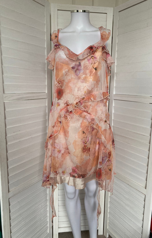 Anthropology floral print coral dress size 12