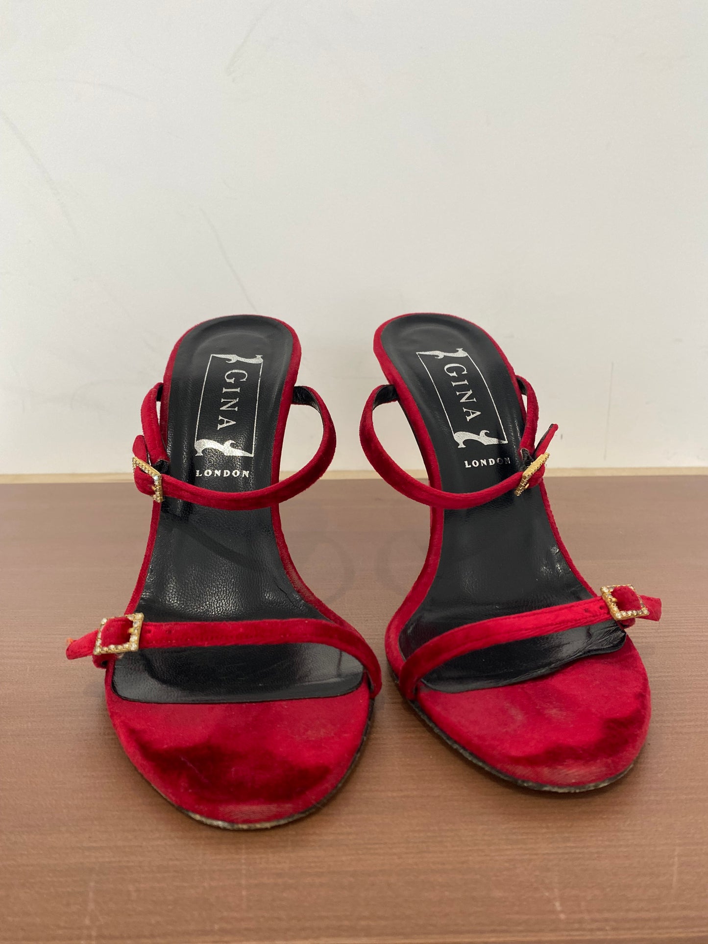 Gina Red Velvet Heeled Sandals Size 6.5