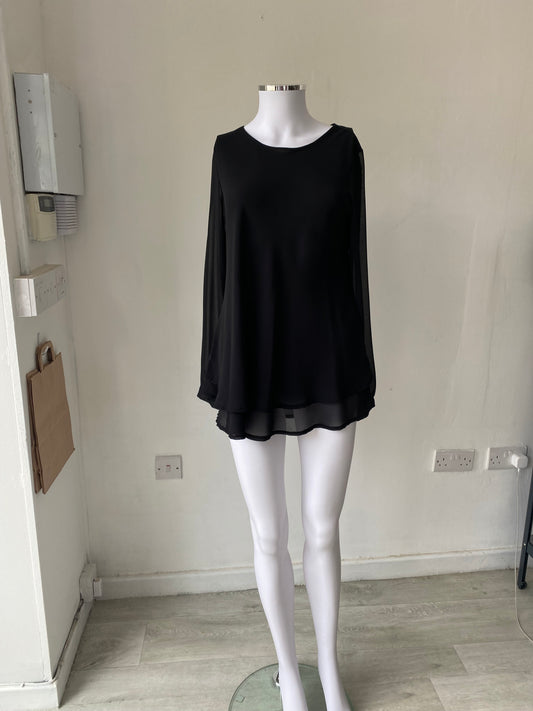 James Lakeland Black Chiffon Long Sleeved Top Size 12