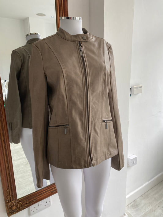 Mo Ka Sante Fe Faux Leather Beige Jacket Size 8