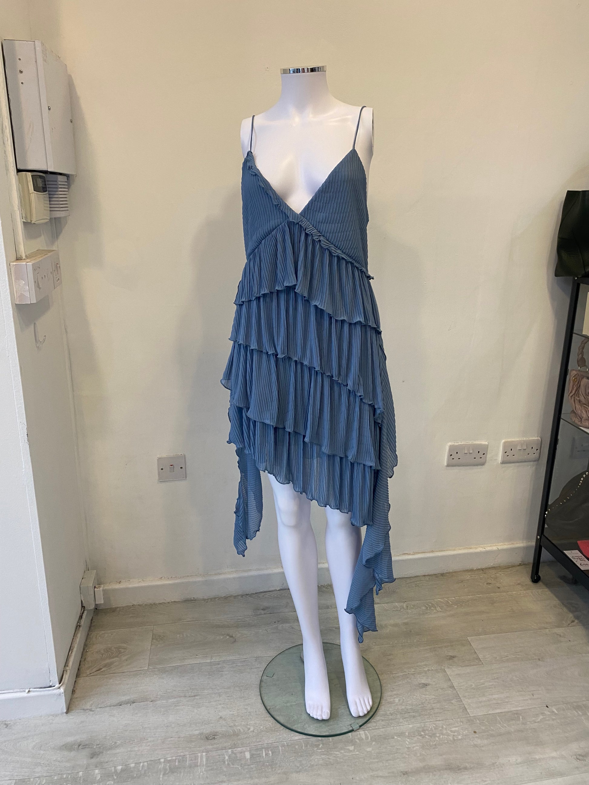 blue pleated zara dress Zara - Zw Collection Pleated Shirt Dress - Light Blue - M