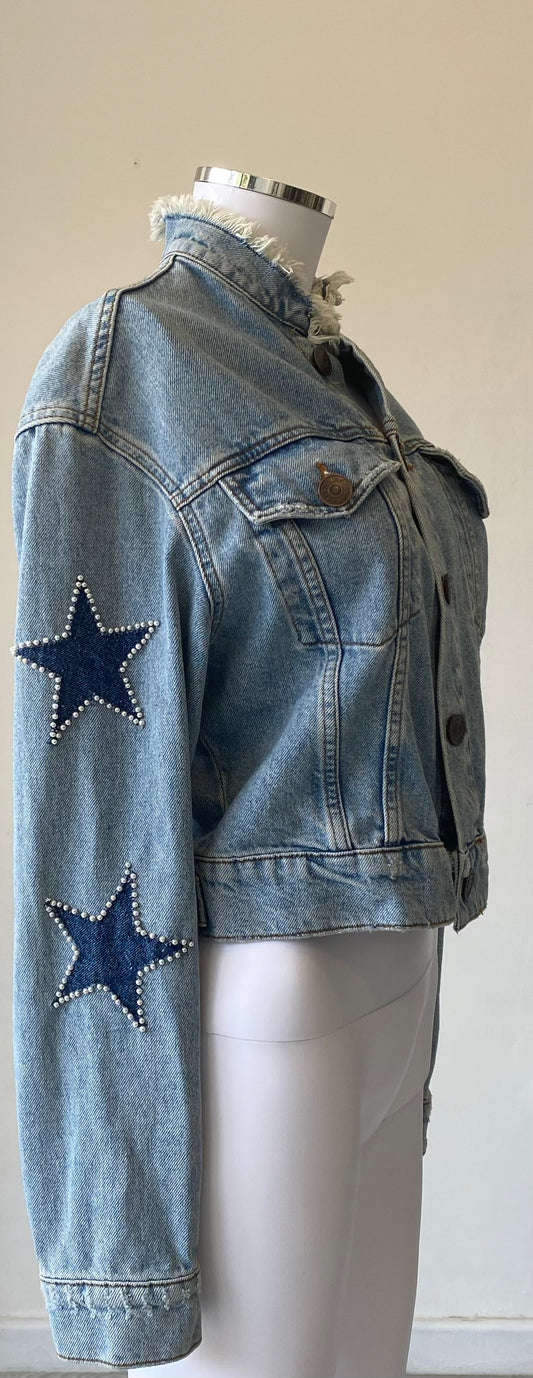 Sandro Denim Jacket with Star Detailing Size 8