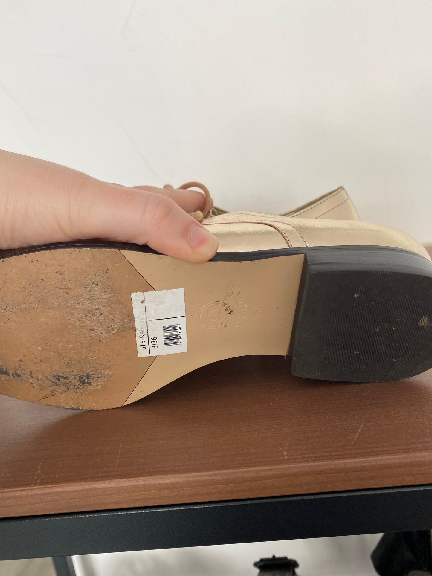 Dune Gold Brogue Shoes Size 3