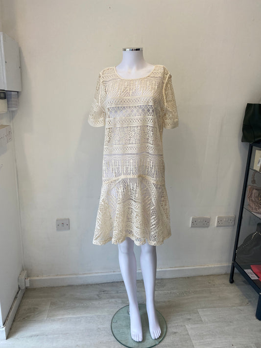 Reiss Cream Crochet Dress Size 12-14