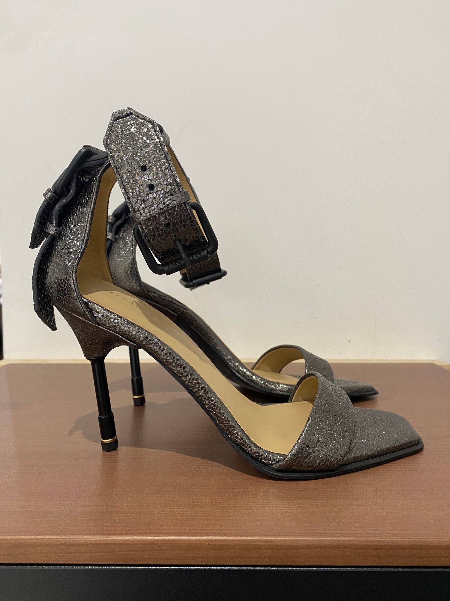 All Saints Pewter Leather Heels Size 7