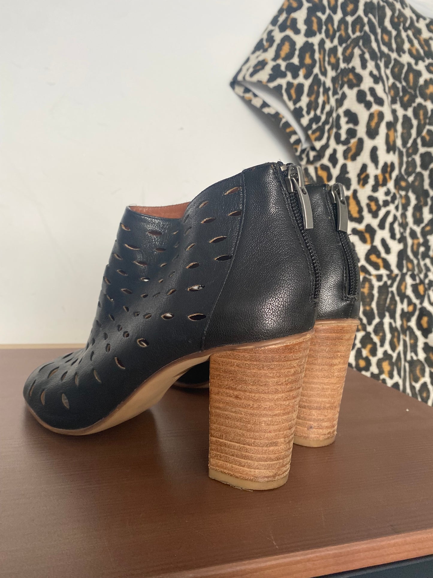 Mint Velvet Black Leather Laser Cut Boots Size 5