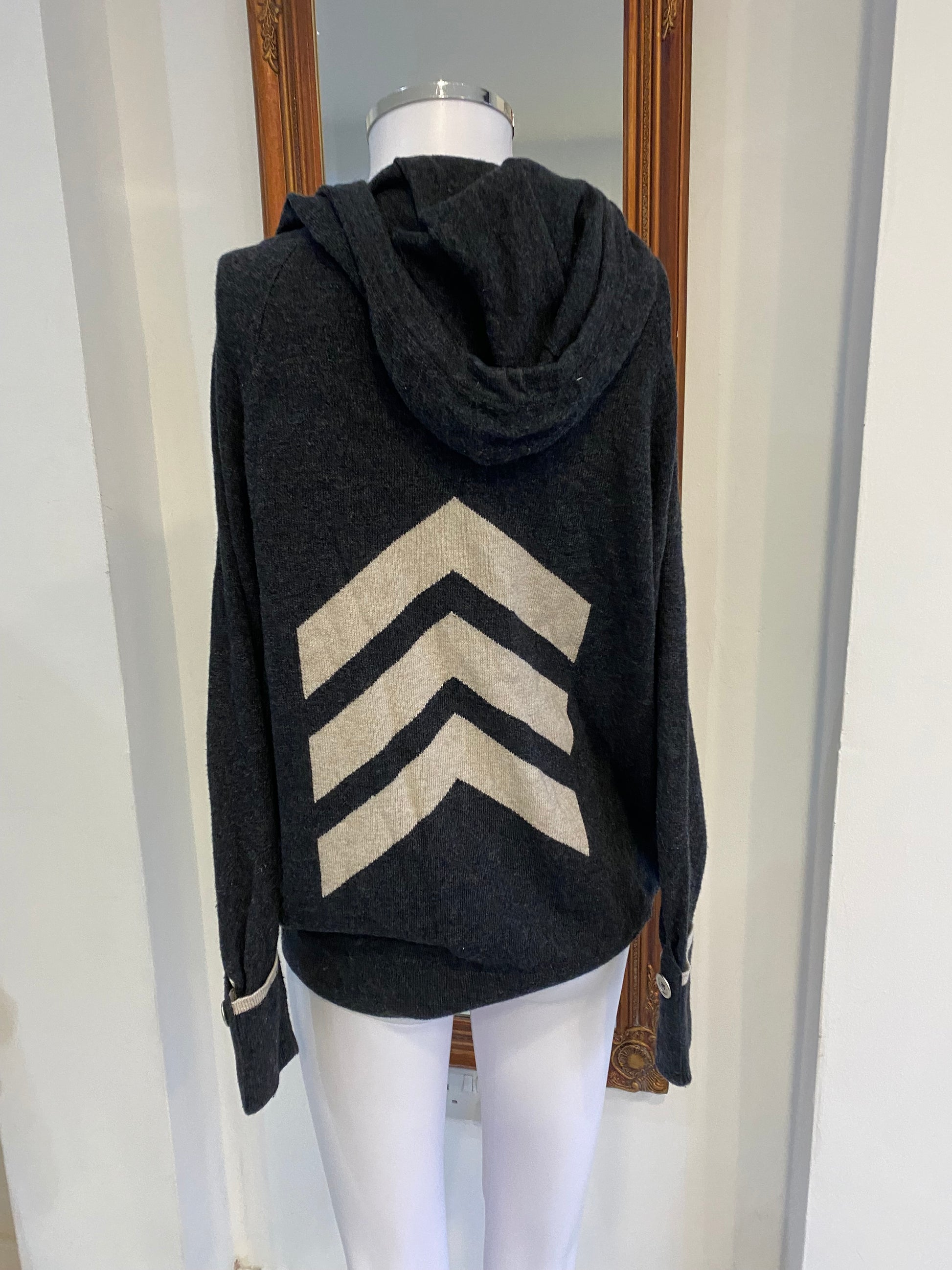 Mint Velvet Dark Grey Hooded Sweatshirt with Chevron Motif Size XS
