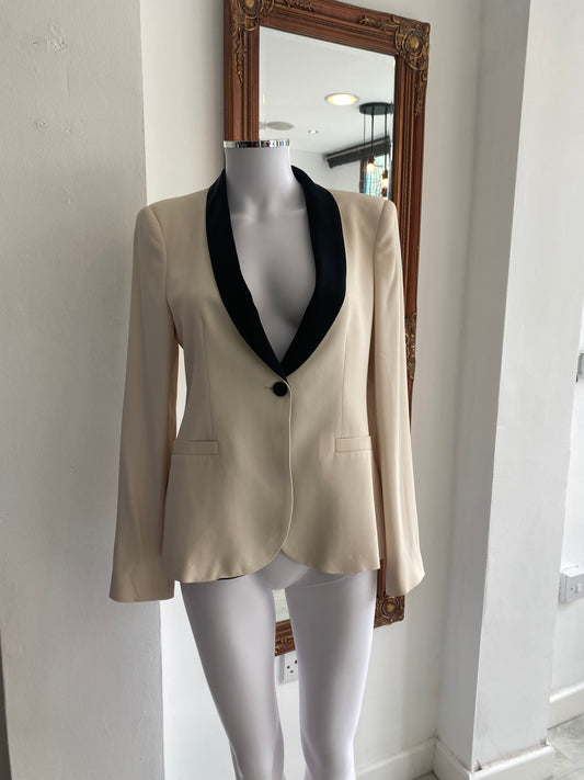 Zara Cream Tuxedo Jacket with Black Trim Size Medium 10-12