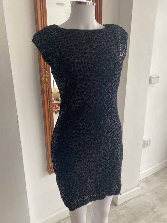 Mango black sequin leopard print dress size 8-10