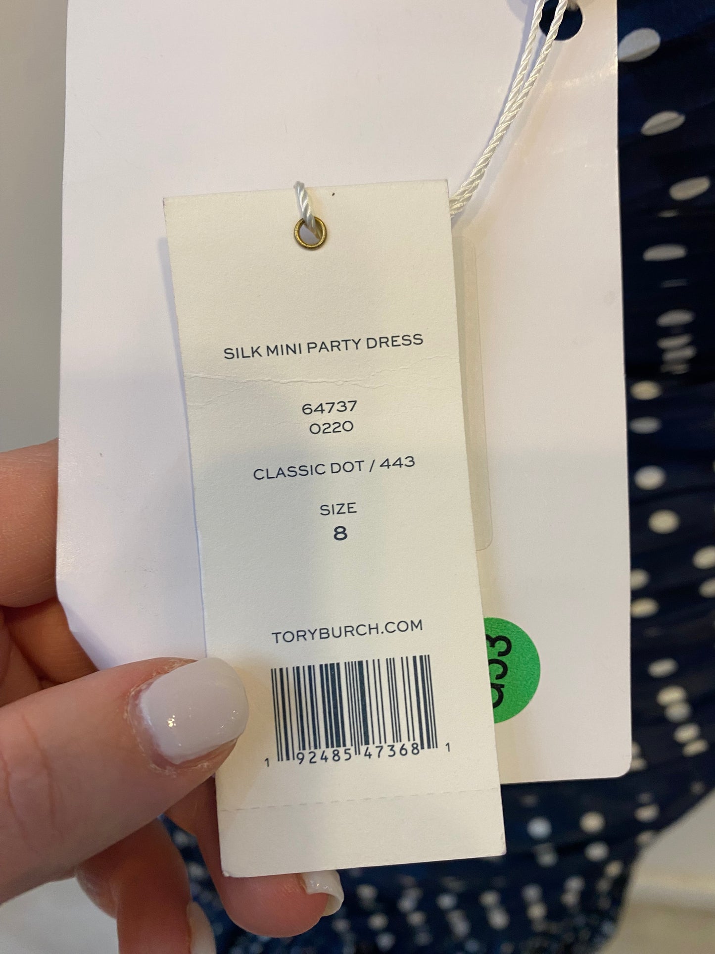 Tory Burch Strapless Navy Spot Dress Size 12