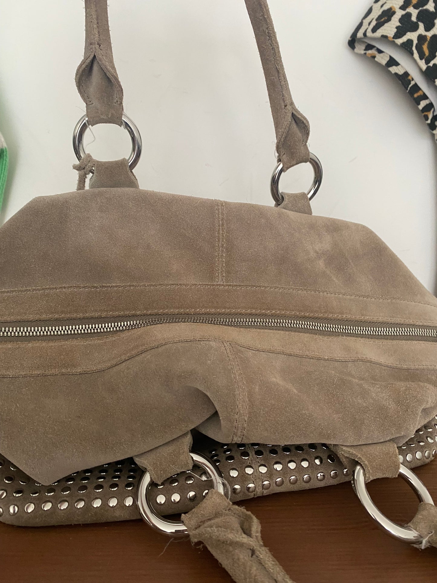 Karen Millen beige suede studded handbag