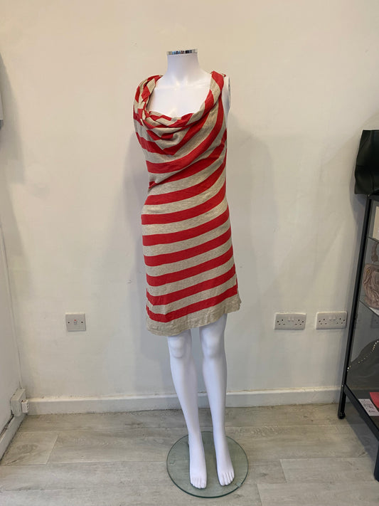All Saints Red Striped Knit Dress with Cowl Neck Size 12
