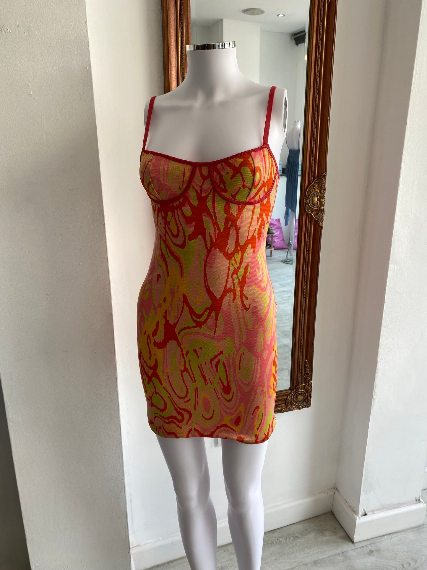 Zara Orange Patterned Dress Size 8