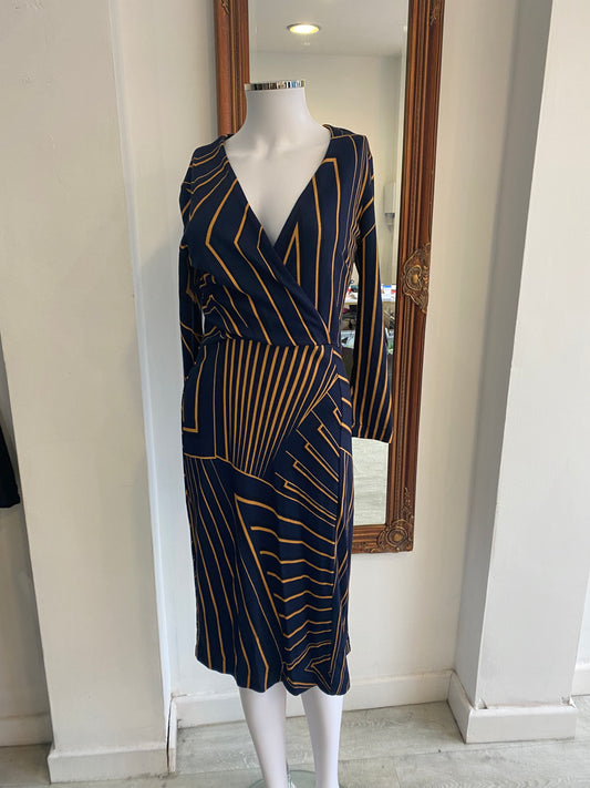 Jigsaw Blue Dress with Orange Design Size 8