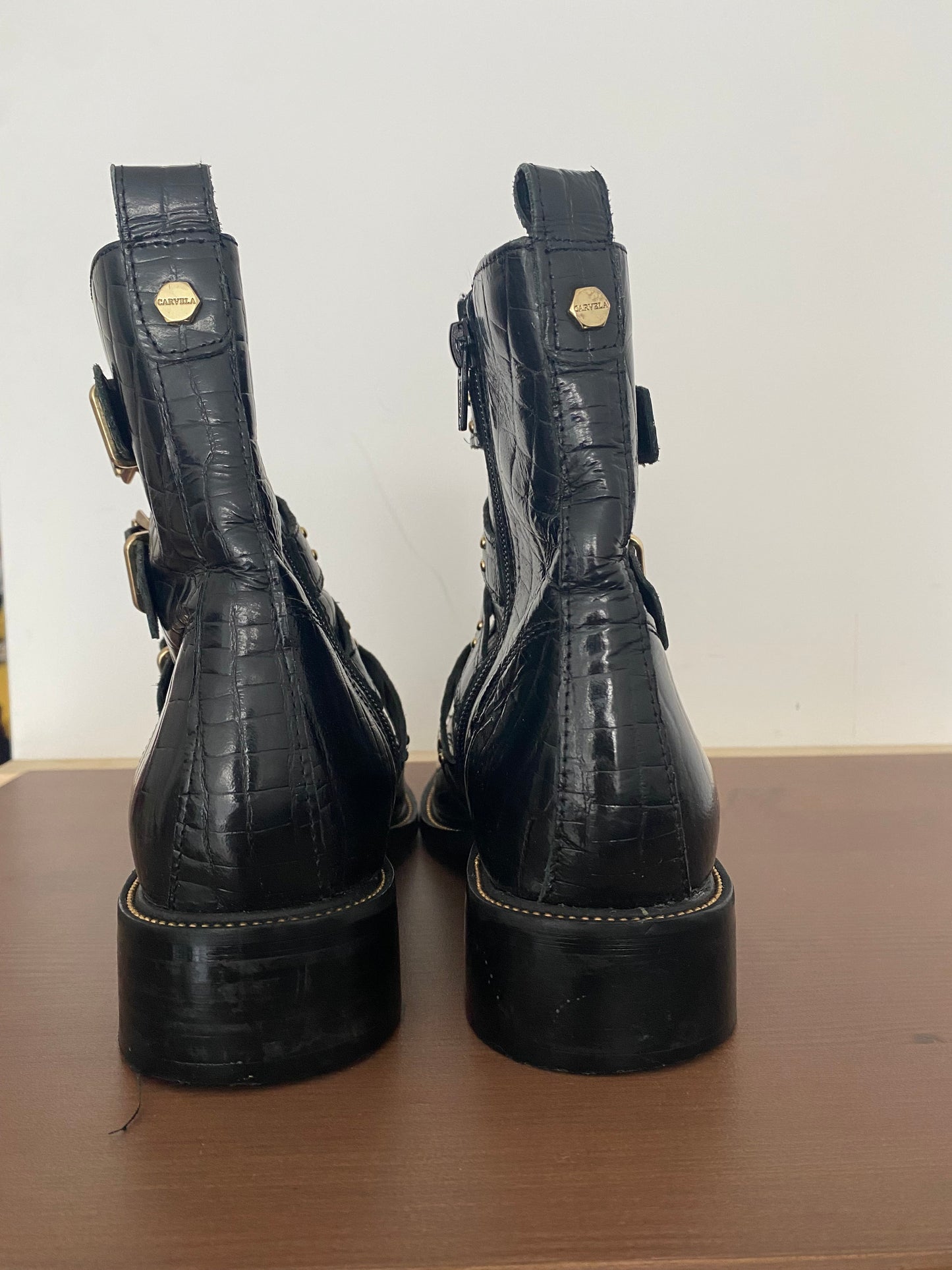 Carvella Black Leather Buckle Ankle Boots Size 7