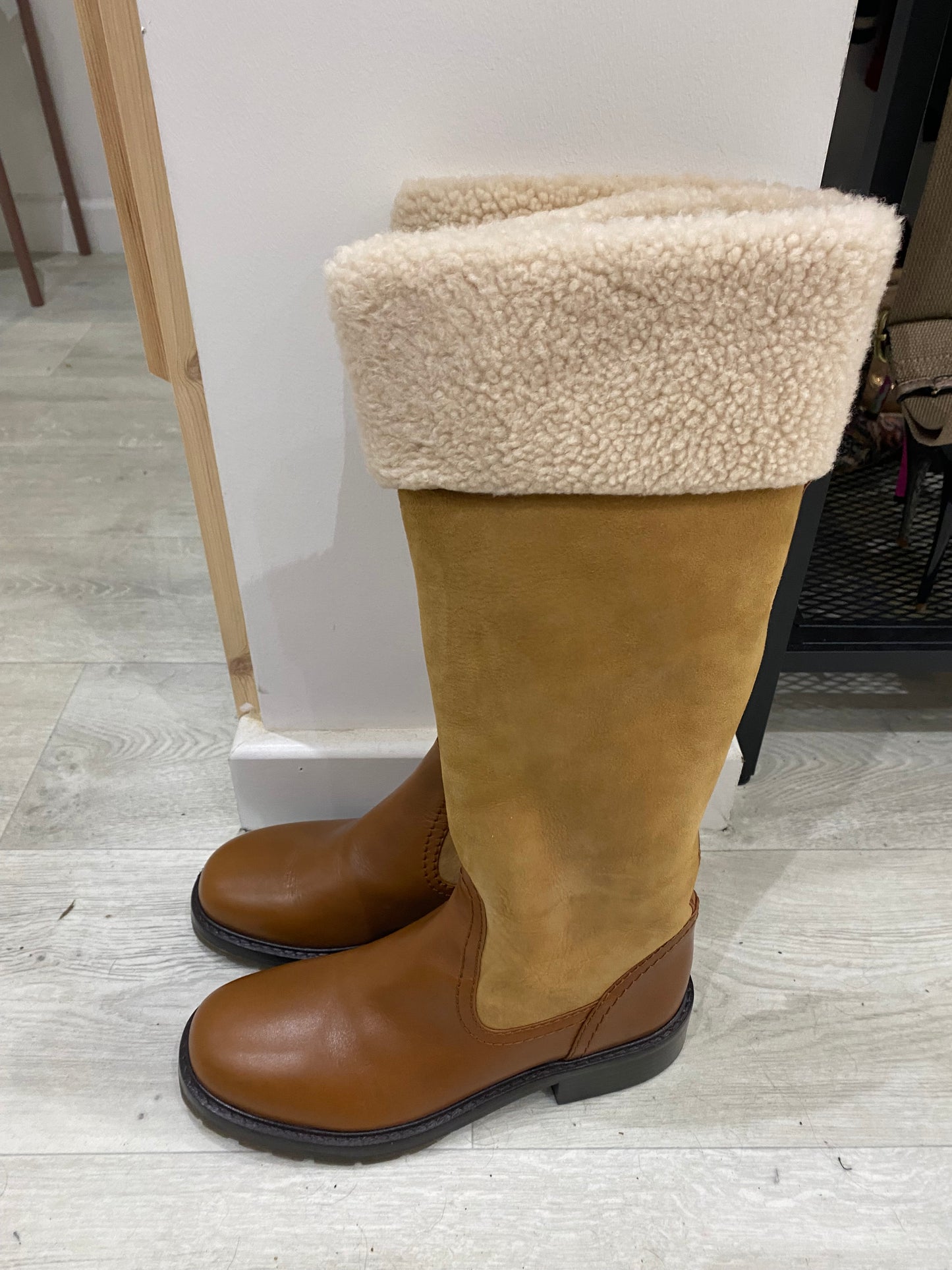 Chloe Tan Leather and Suede Boots Size 7