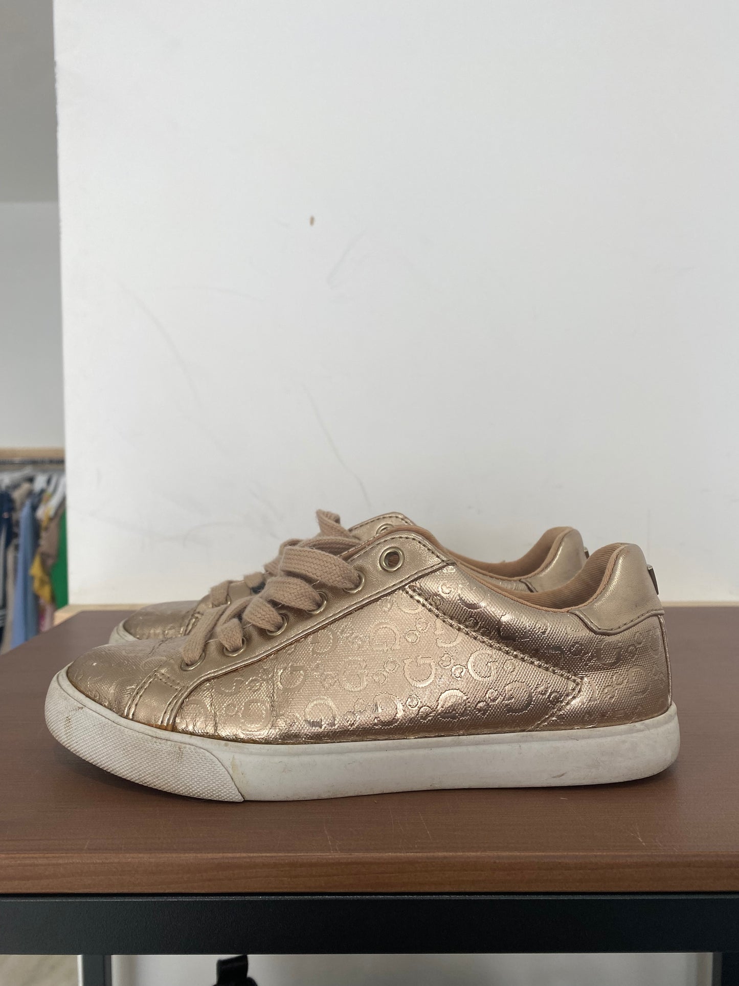 Guess Gold Monogram Trainers Size 4