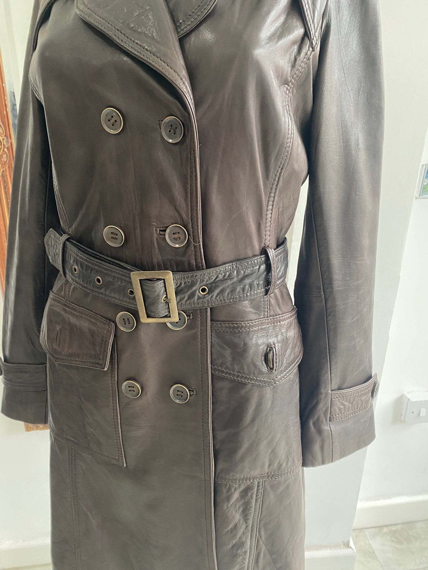 Keenan Brown Leather Coat Size 10