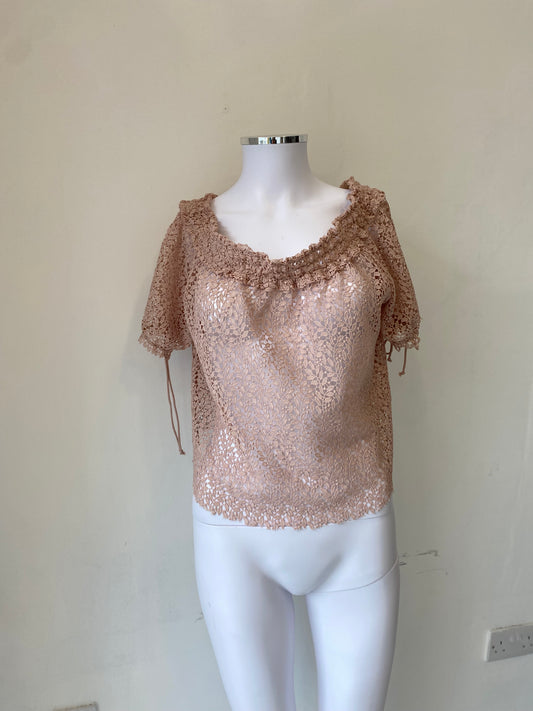 Zara Blush Pink Floral Sheer Top Size Small 8-10