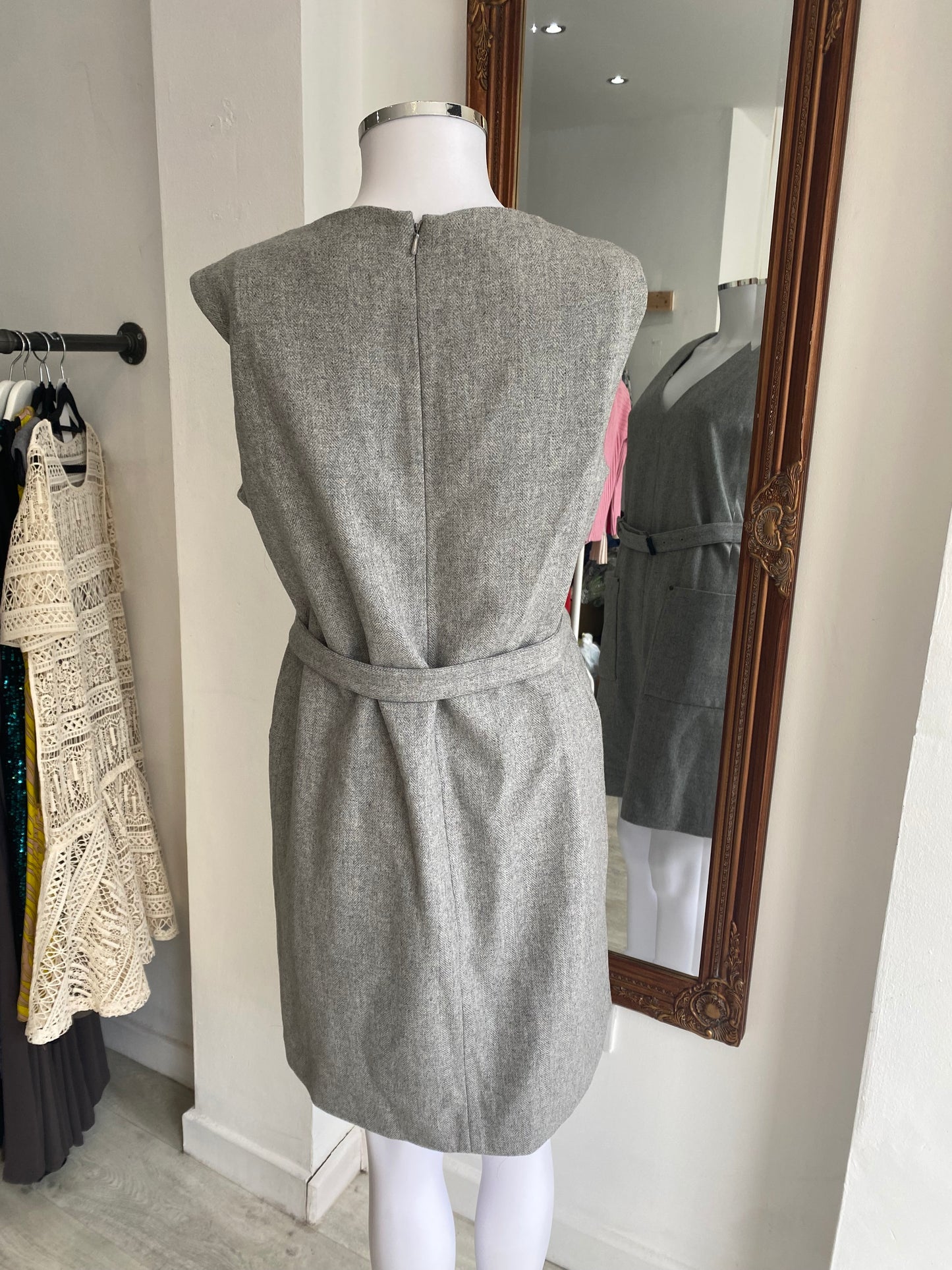 LK Bennett grey wool belted dress size 12