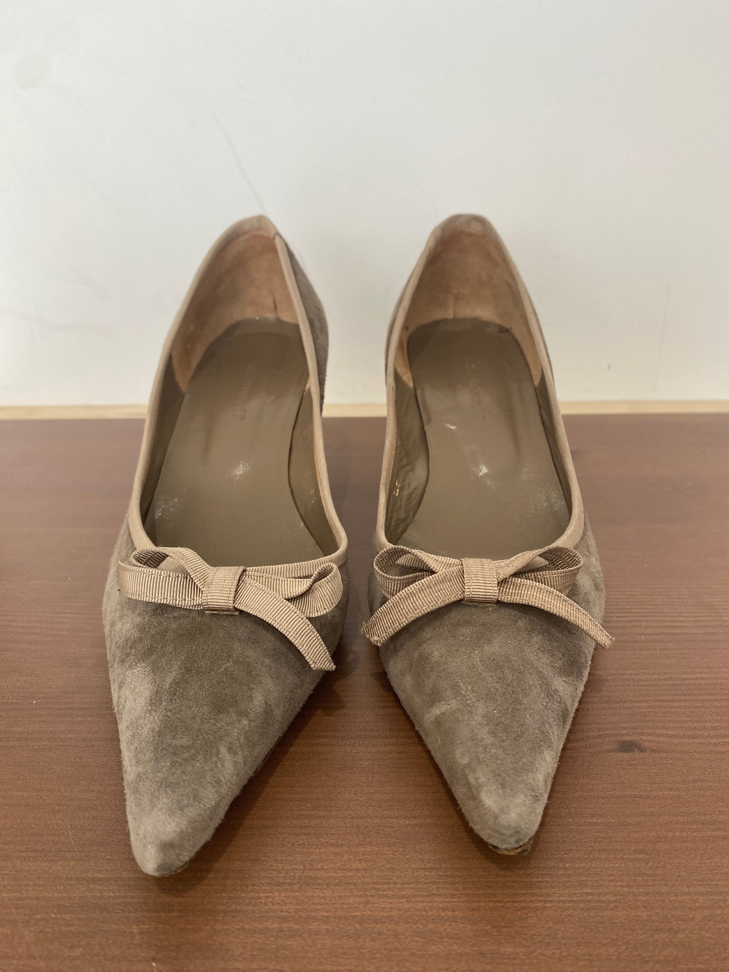 LK Bennett Beige Suede Heels with Bow Detail Size 5