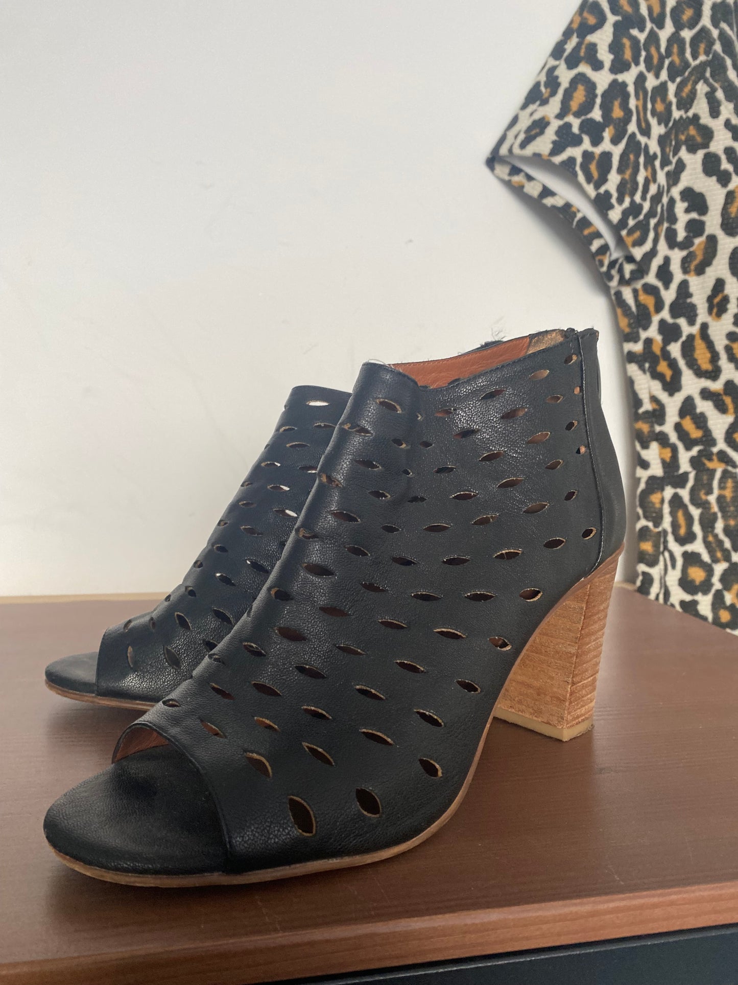 Mint Velvet Black Leather Laser Cut Boots Size 5