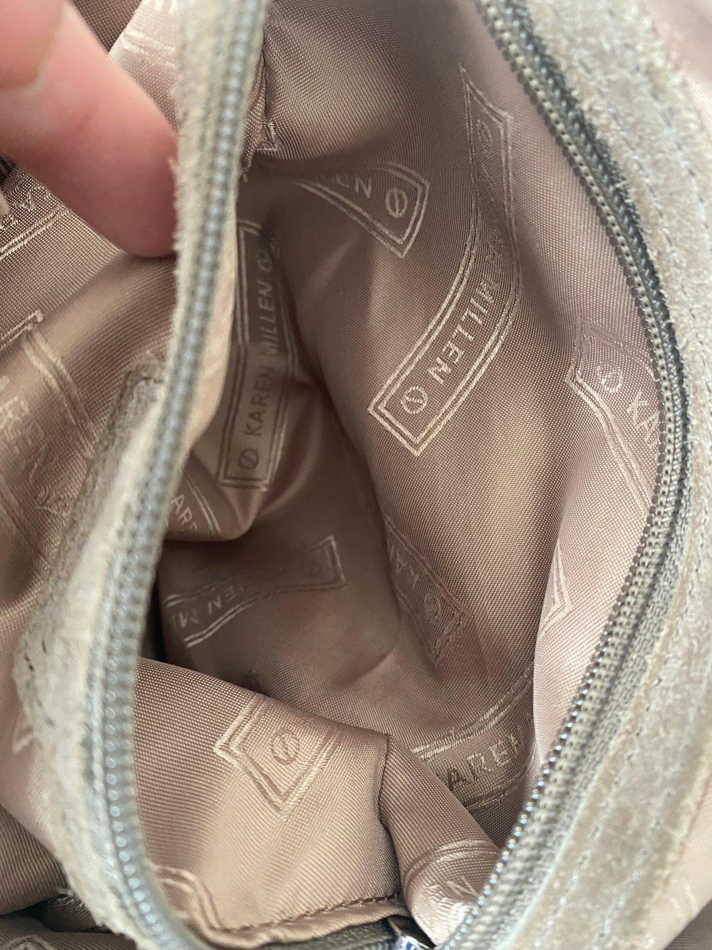 Karen Millen beige suede studded handbag