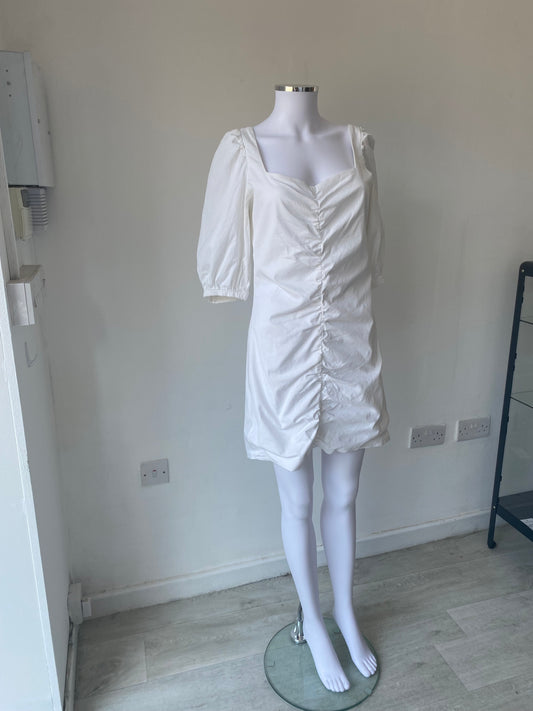 Zara White Ruched Dress Size L 12