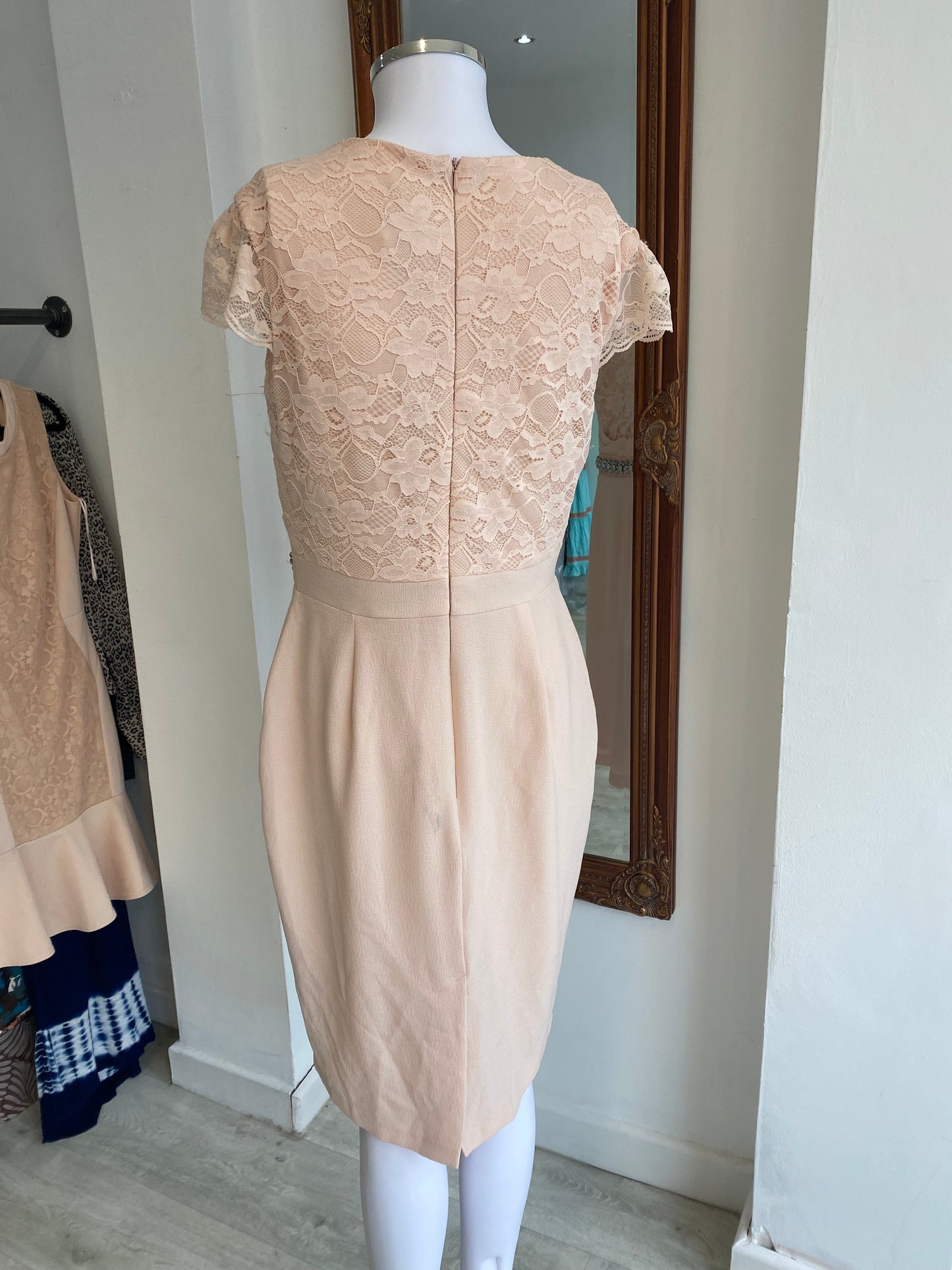 Little Black Dress Beige Lace Dress with Diamante Detailing Size 12