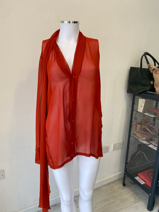 Zara Burnt Orange Sheer Blouse Size Medium 12 With Tags