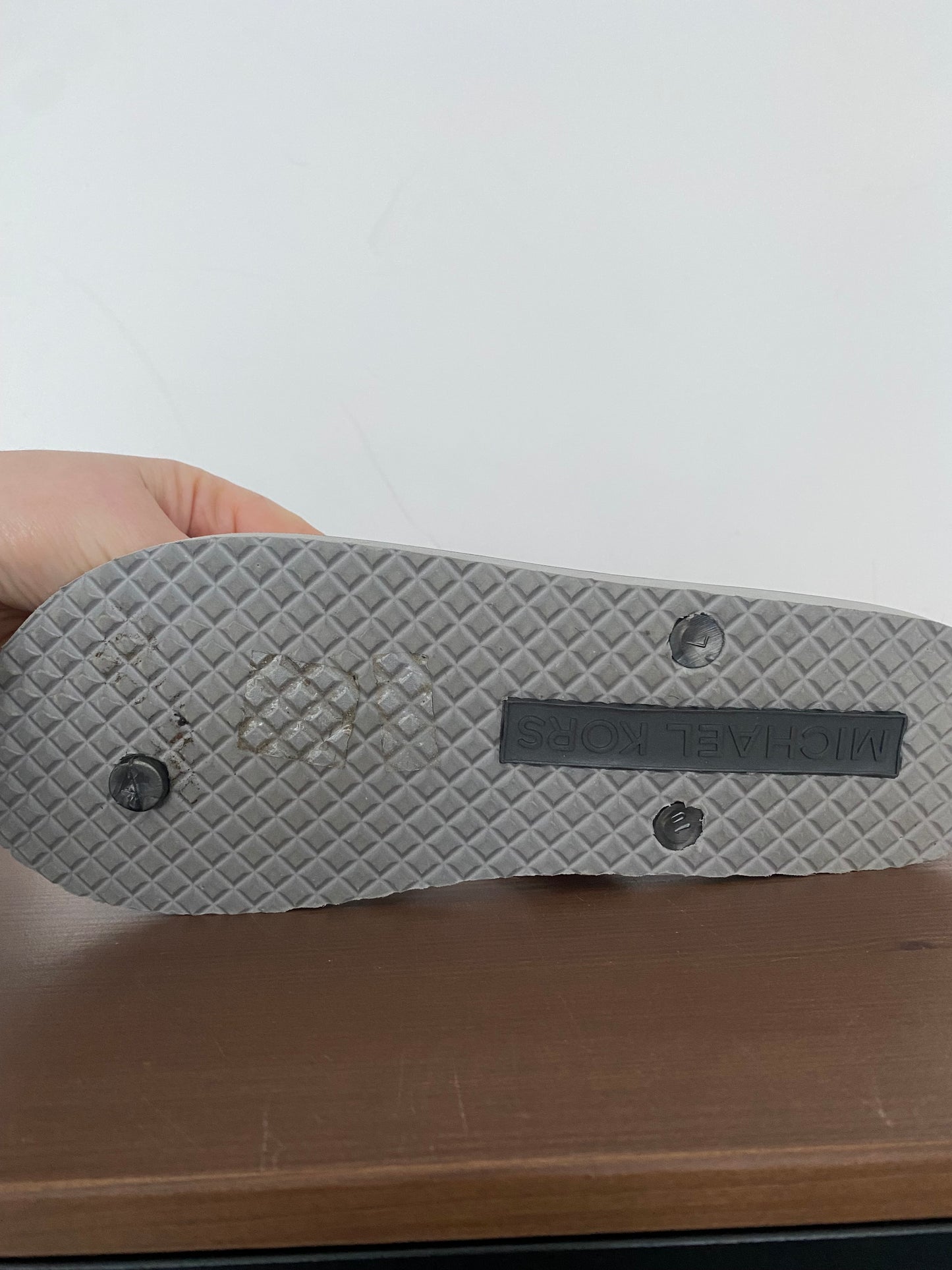 Michael Kors Grey Logo Flip Flops Size Large 6