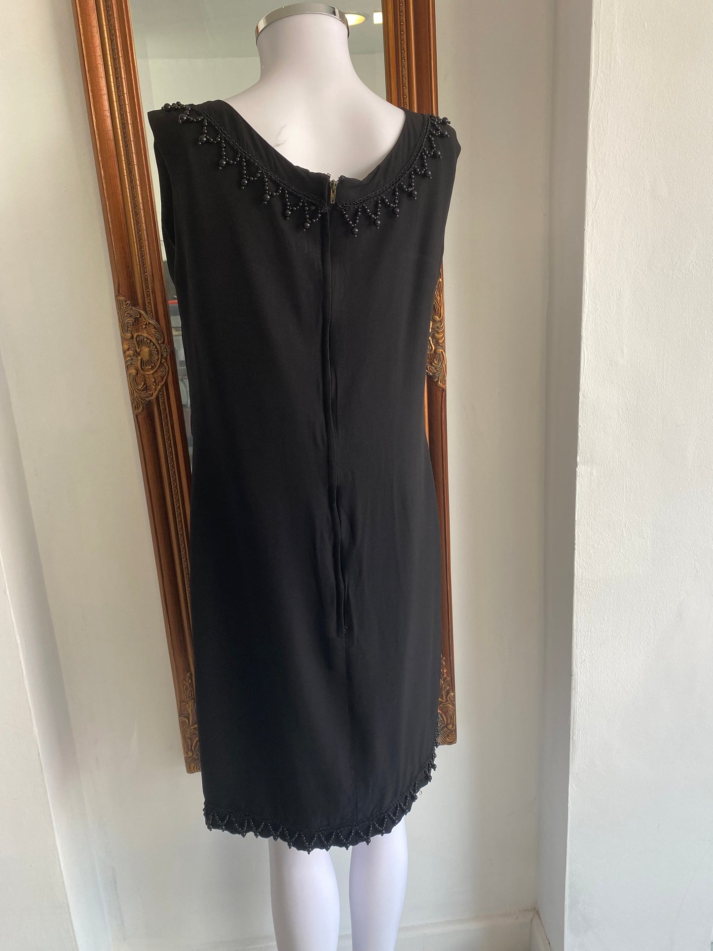Bernard Freres Black Beaded Dress Size 16