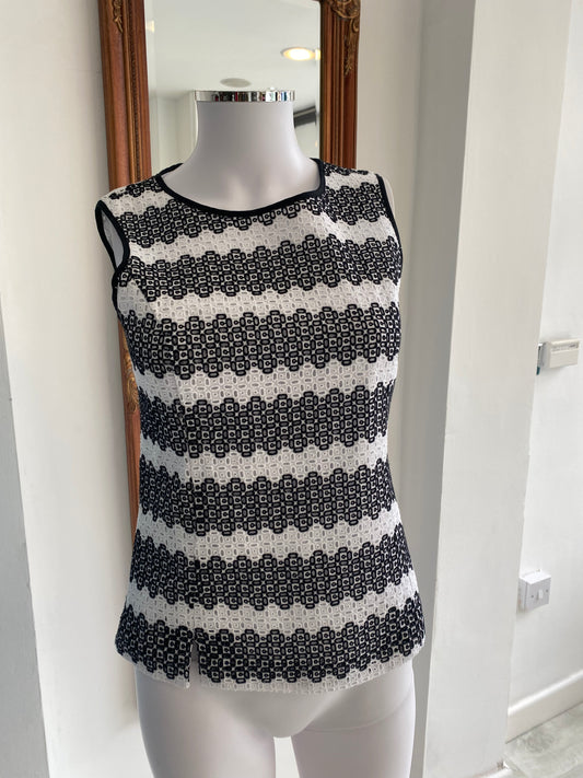 Pure Collection 100% Cotton Lace Striped Top Size 8