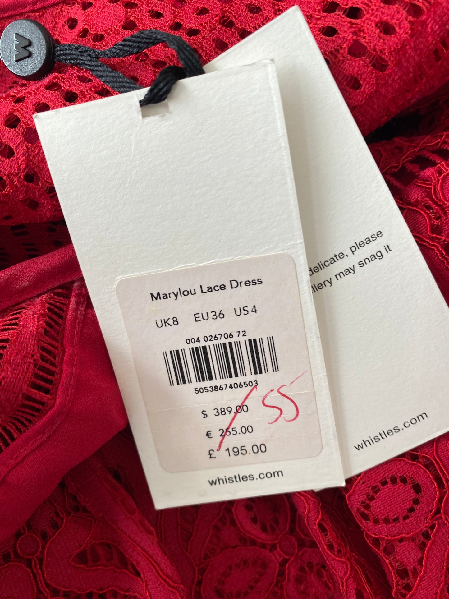 Whistles Marylou Red Crochet Dress Size 8