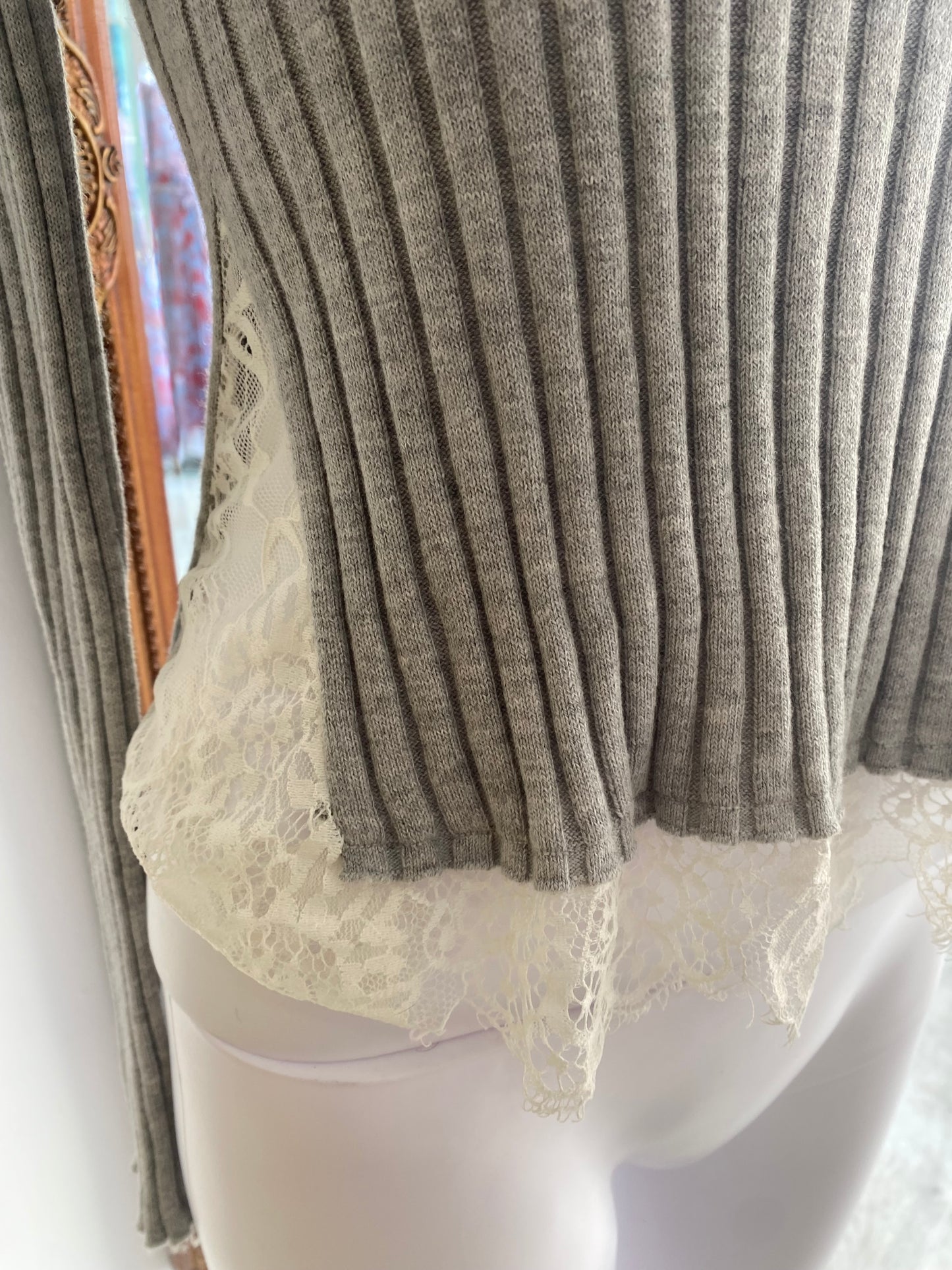 French Connection Grey top with lace size 8