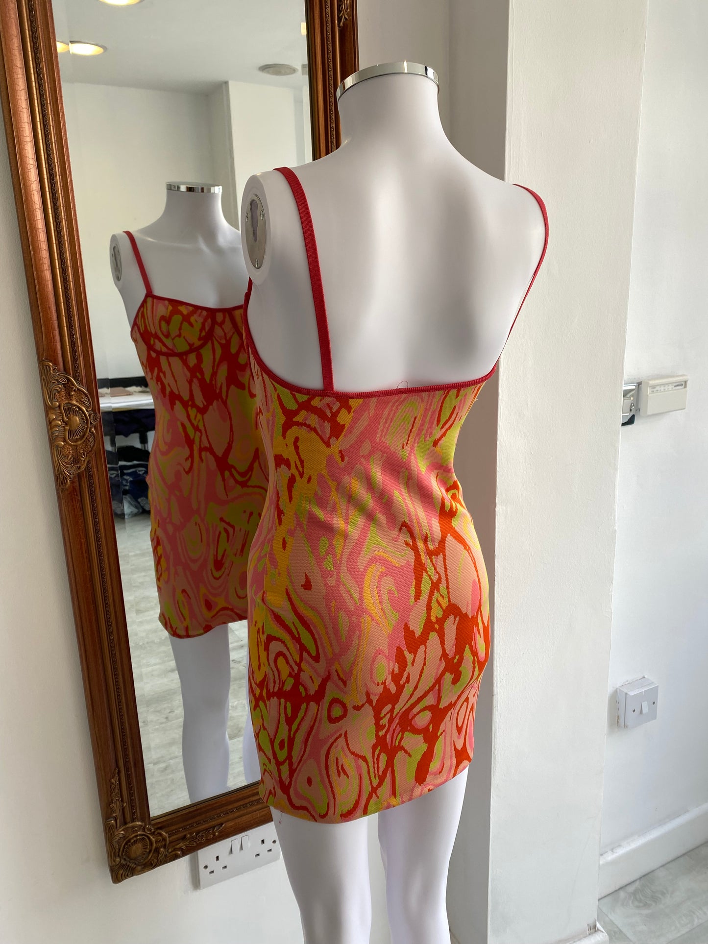 Zara Orange Patterned Dress Size 8