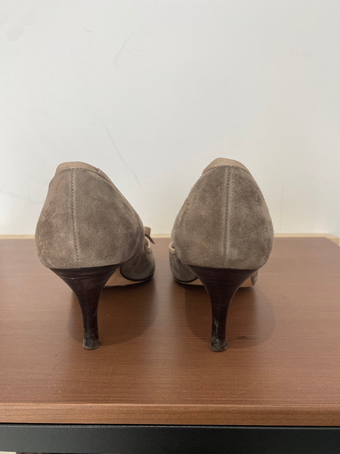 LK Bennett Beige Suede Heels with Bow Detail Size 5